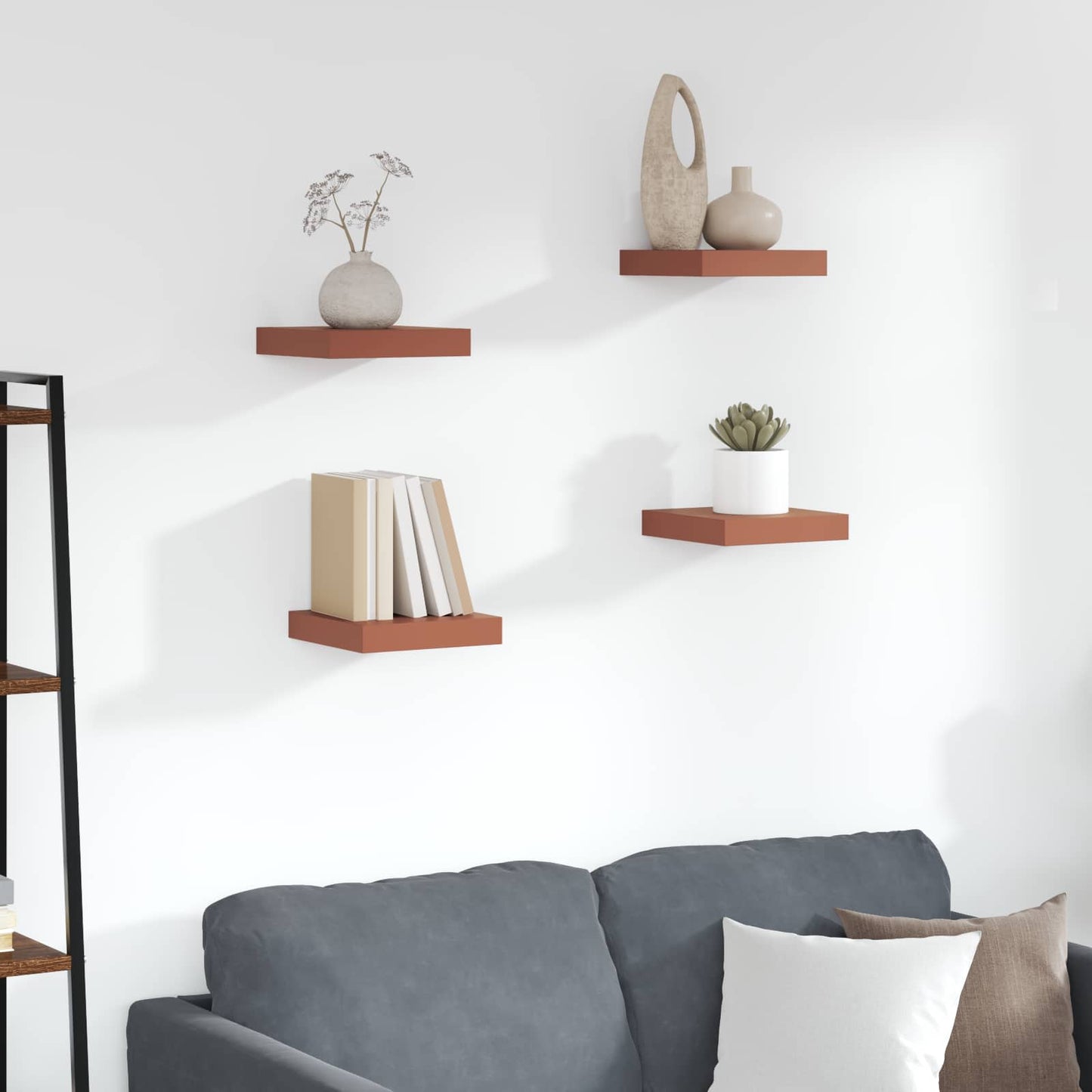 Vegghylle Veggmontert 4 pcs Rød 23 x 23,5 x 4 cm Konstruert tre
