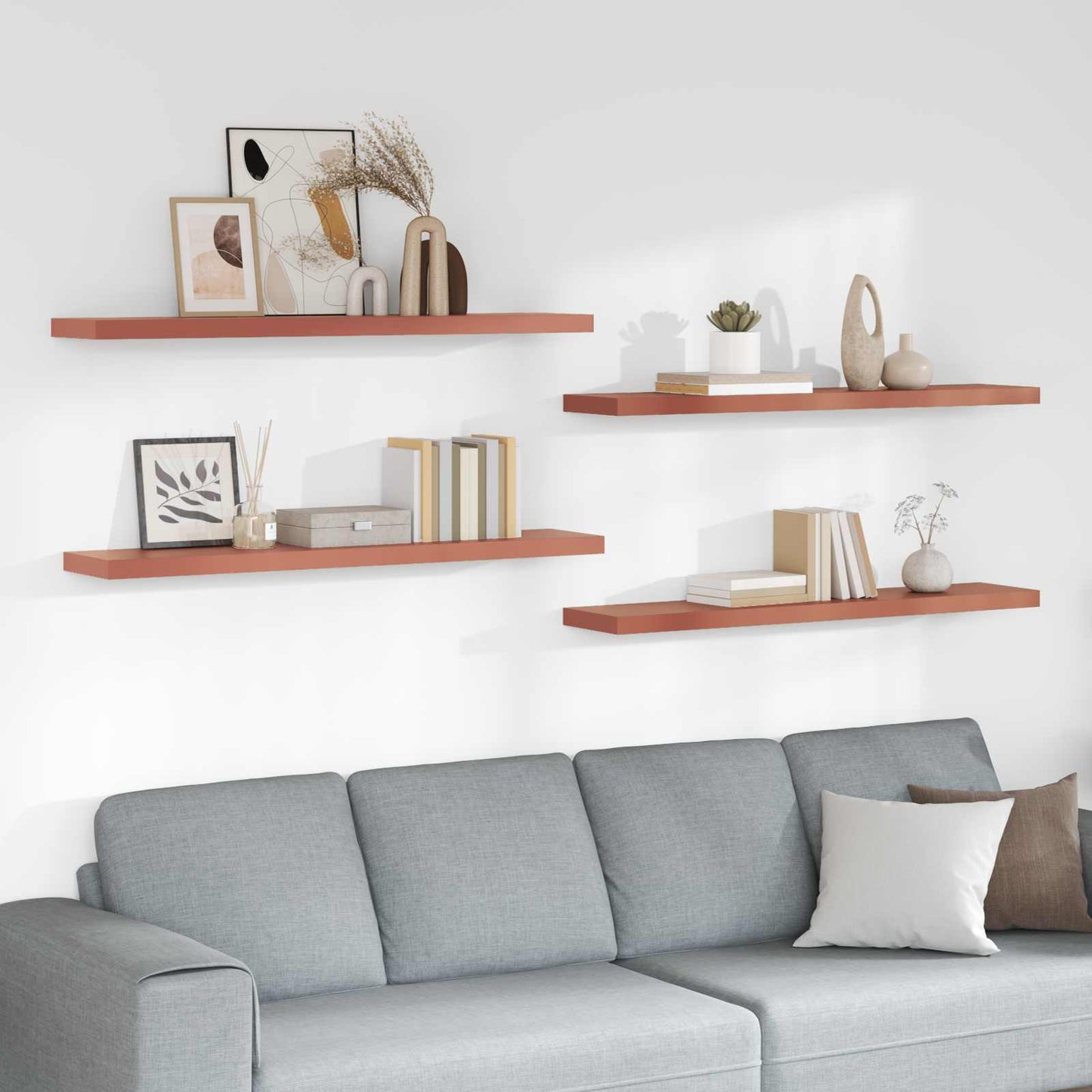 Vegghylle 4 pcs Rød 120 x 23,5 x 4 cm Konstruert tre