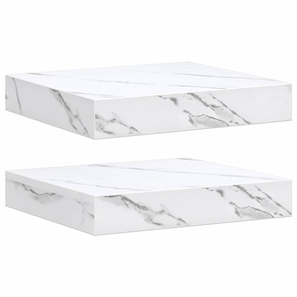 Vegghylle 2 pcs Hvit marmor 23 x 23,5 x 4 cm Konstruert tre
