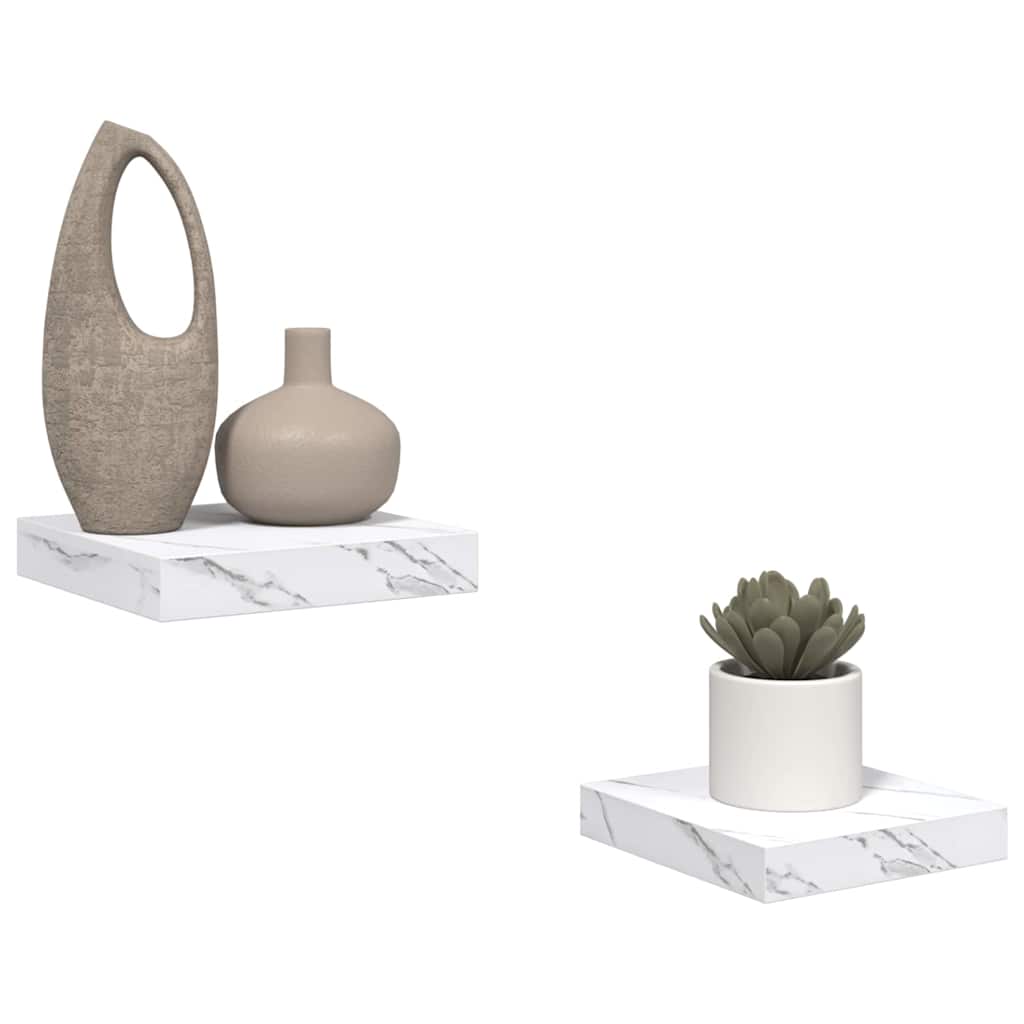 Vegghylle 2 pcs Hvit marmor 23 x 23,5 x 4 cm Konstruert tre