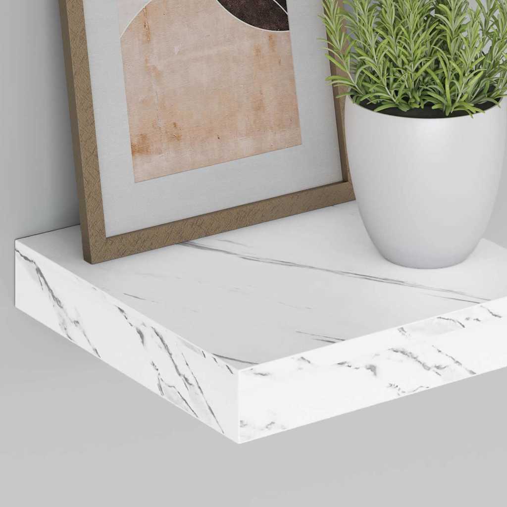 Vegghylle 4 pcs Hvit marmor 23 x 23,5 x 4 cm Konstruert tre