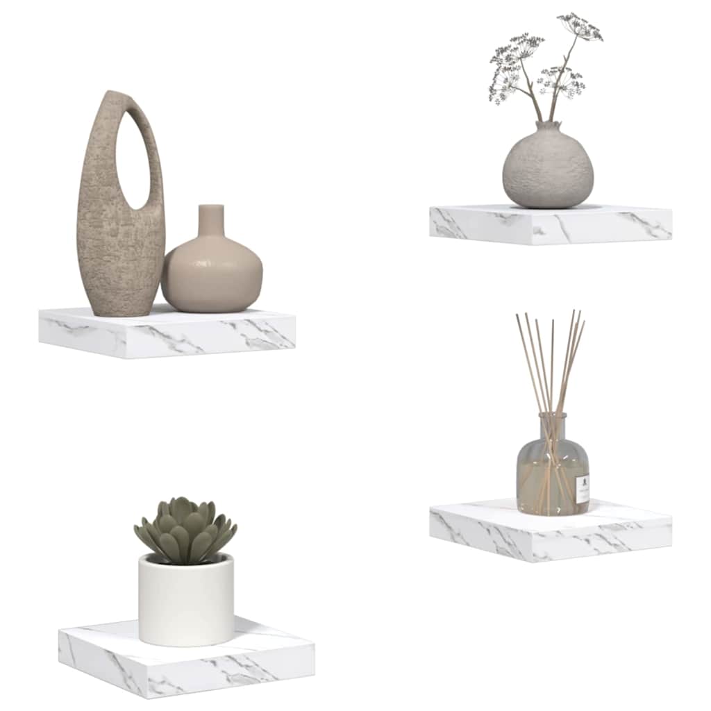 Vegghylle 4 pcs Hvit marmor 23 x 23,5 x 4 cm Konstruert tre