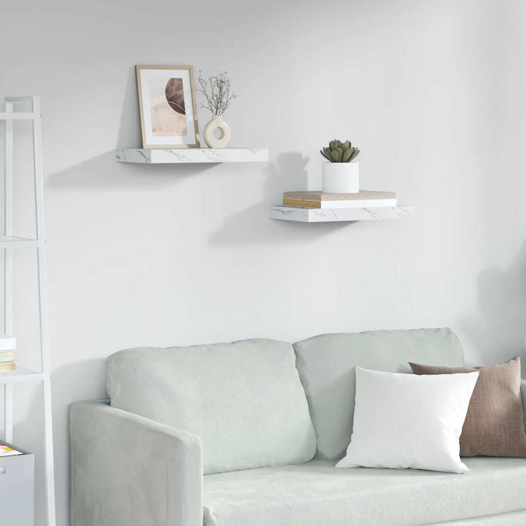 Vegghylle 2 pcs Hvit marmor 40 x 23,5 x 4 cm Konstruert tre