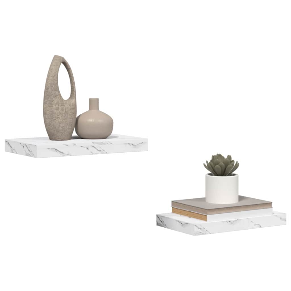 Vegghylle 2 pcs Hvit marmor 40 x 23,5 x 4 cm Konstruert tre