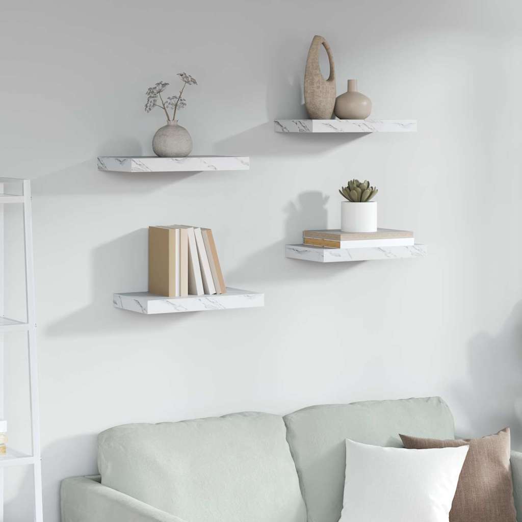 Vegghylle 4 pcs Hvit marmor 40 x 23,5 x 4 cm Konstruert tre