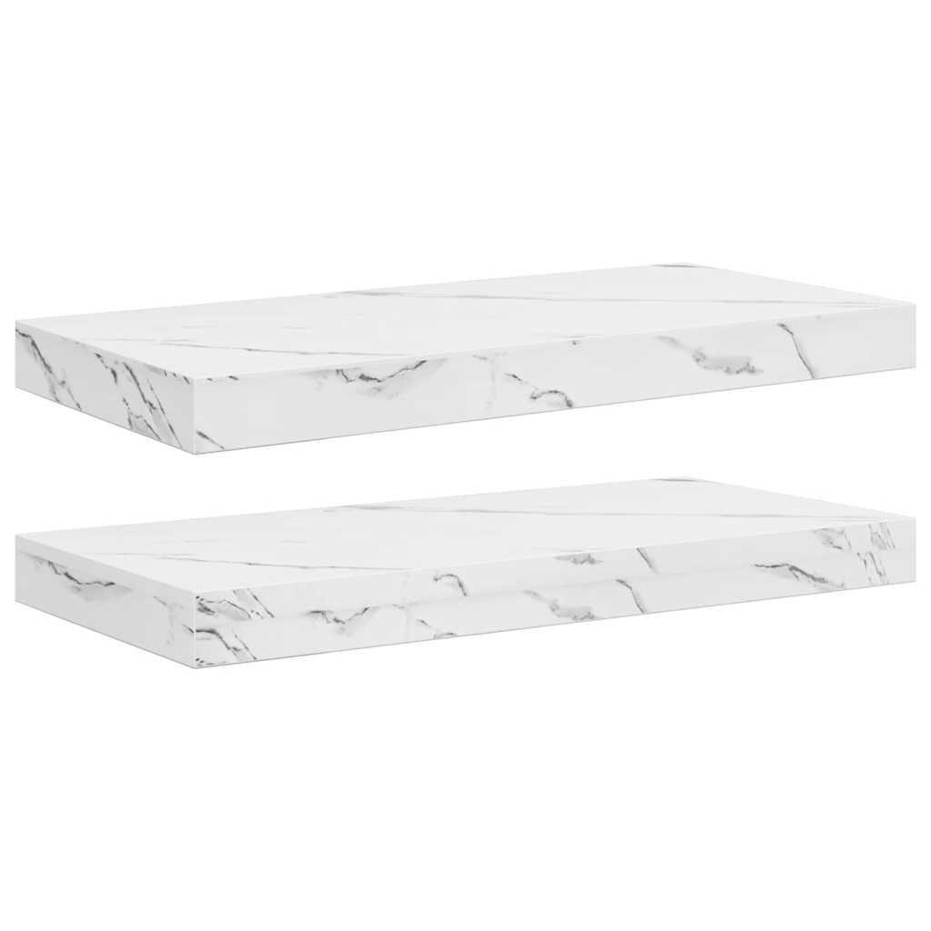Vegghylle 2 pcs Hvit marmor 50 x 23,5 x 4 cm Konstruert tre