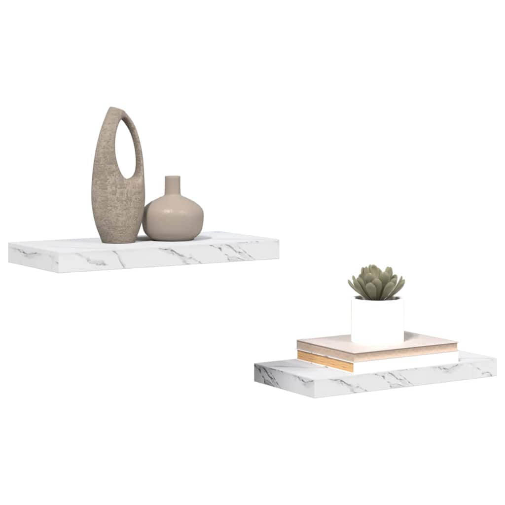 Vegghylle 2 pcs Hvit marmor 50 x 23,5 x 4 cm Konstruert tre