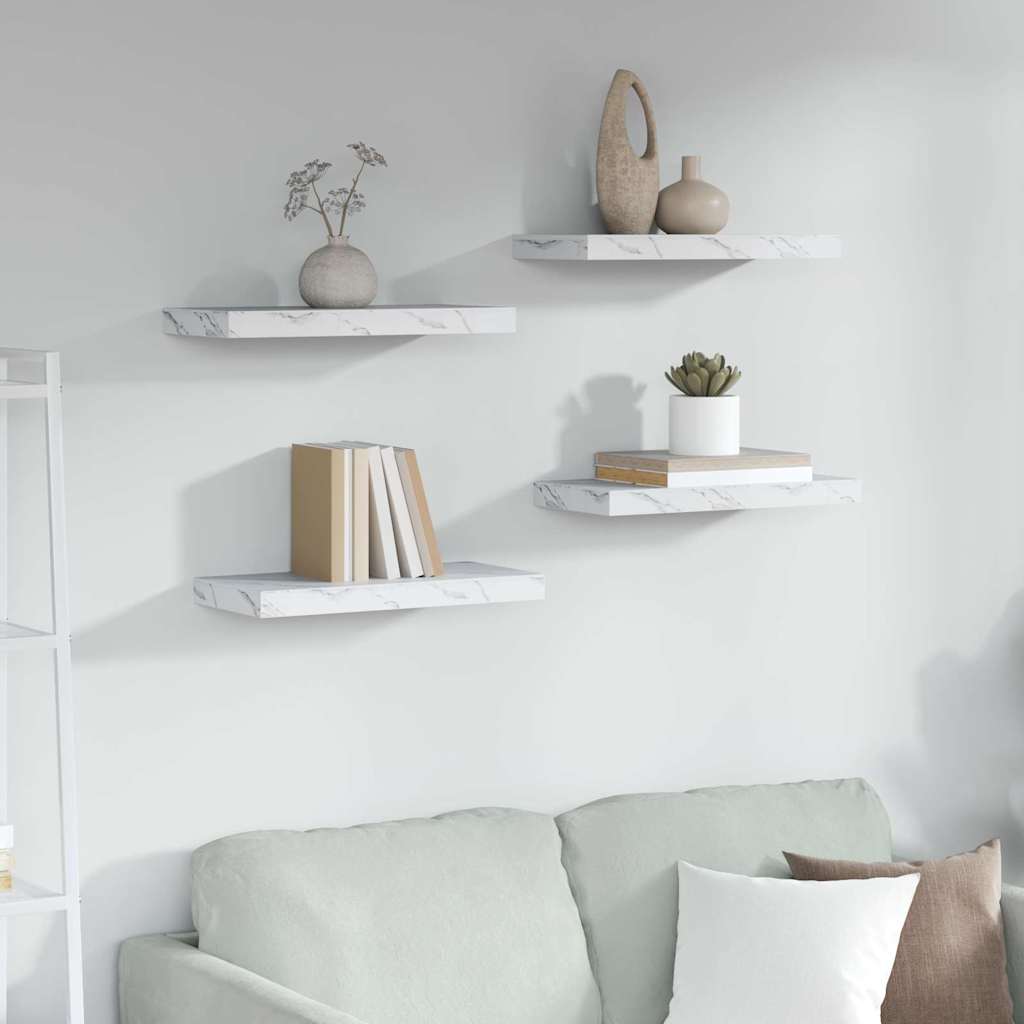 Vegghylle 4 pcs Hvit marmor 50 x 23,5 x 4 cm Konstruert tre