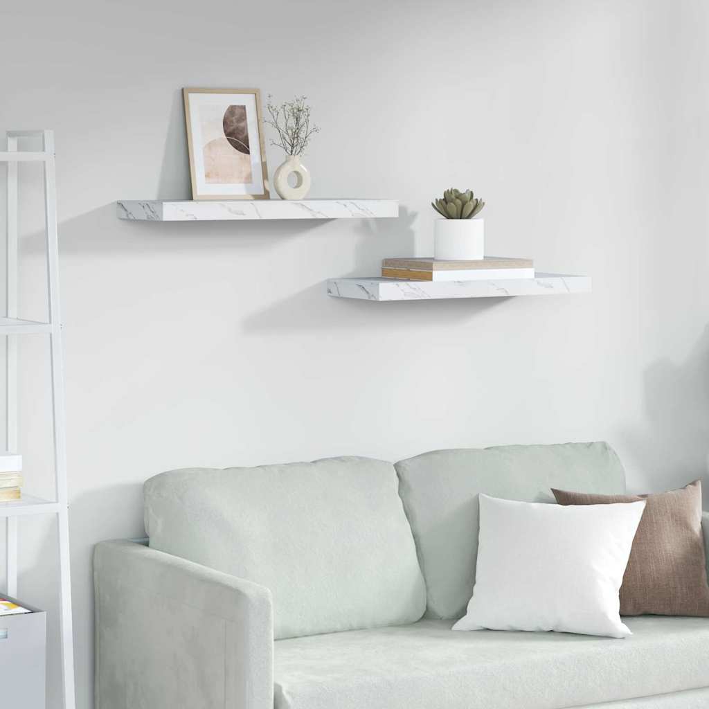 Vegghylle 2 pcs Hvit marmor 60 x 23,5 x 4 cm Konstruert tre