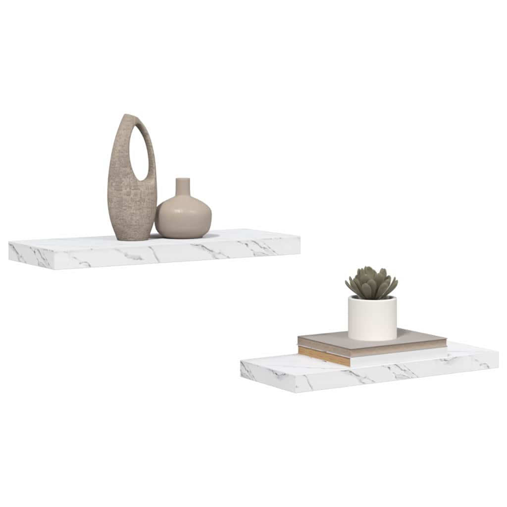 Vegghylle 2 pcs Hvit marmor 60 x 23,5 x 4 cm Konstruert tre