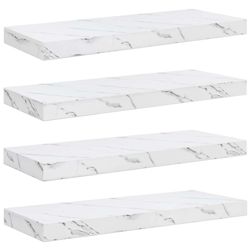 Vegghylle 4 pcs Hvit marmor 60 x 23 x 4 cm Konstruert tre