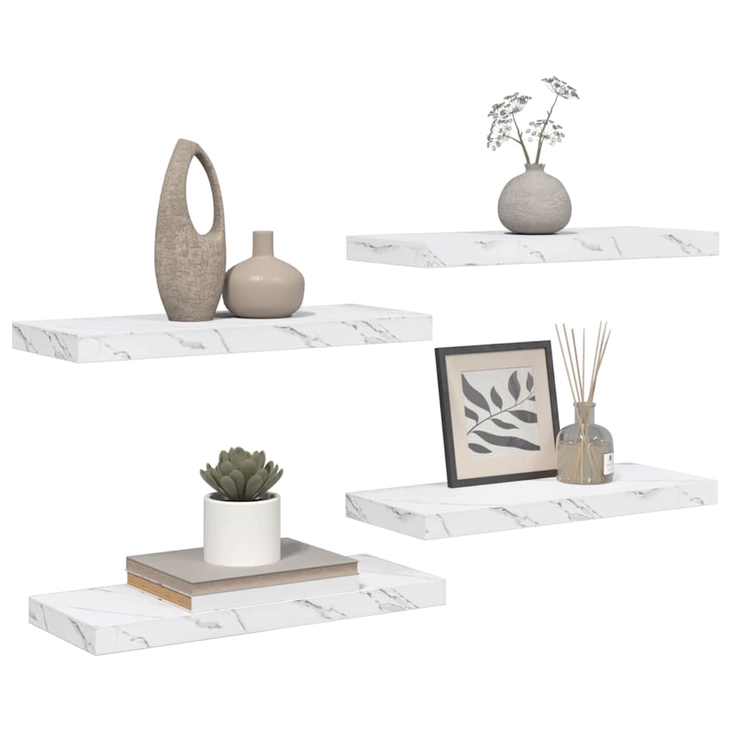 Vegghylle 4 pcs Hvit marmor 60 x 23 x 4 cm Konstruert tre