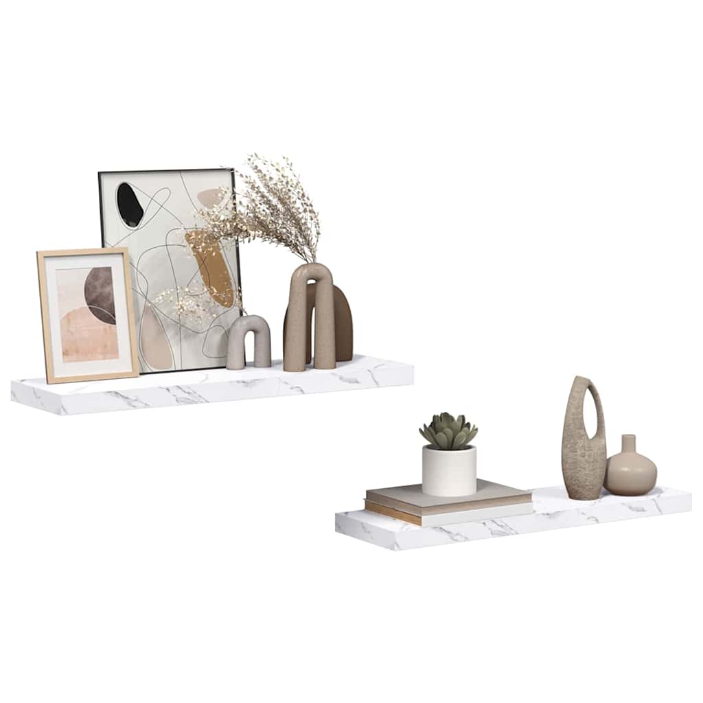 Vegghylle 2 pcs Hvit marmor 80 x 23,5 x 4 cm Konstruert tre