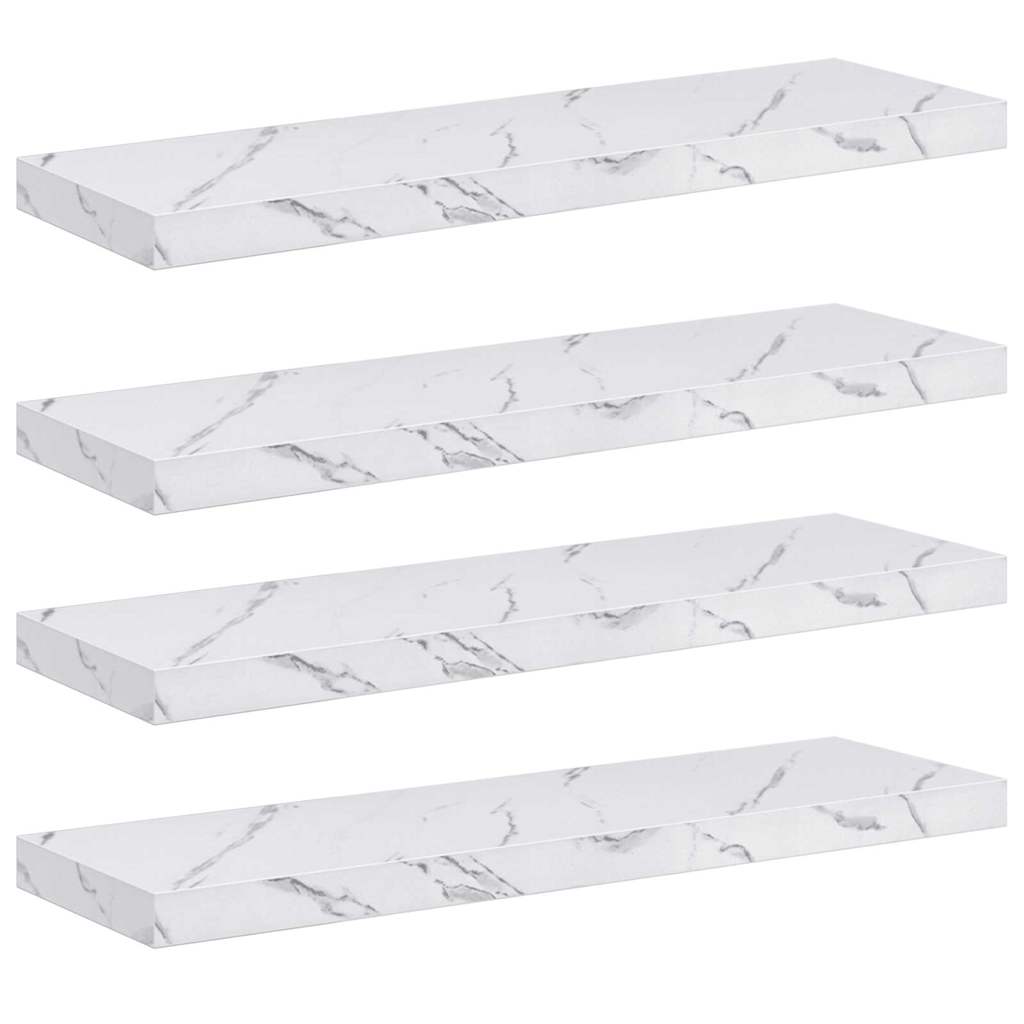 Vegghylle 4 stk. Hvit marmor 80 x 23,5 x 3,8 cm Konstruert tre