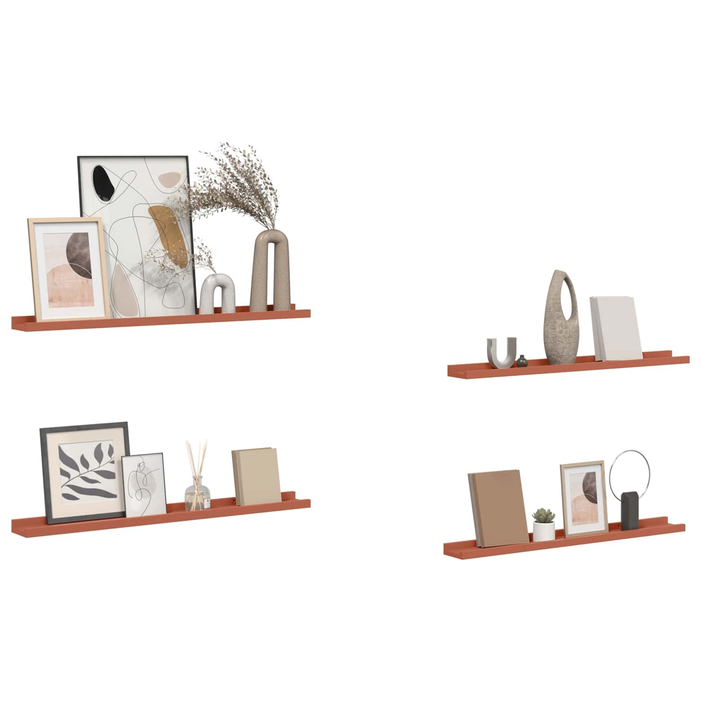 Vegghylle med hylle 4 pcs Rød 80 x 9 x 3 cm Konstruert tre