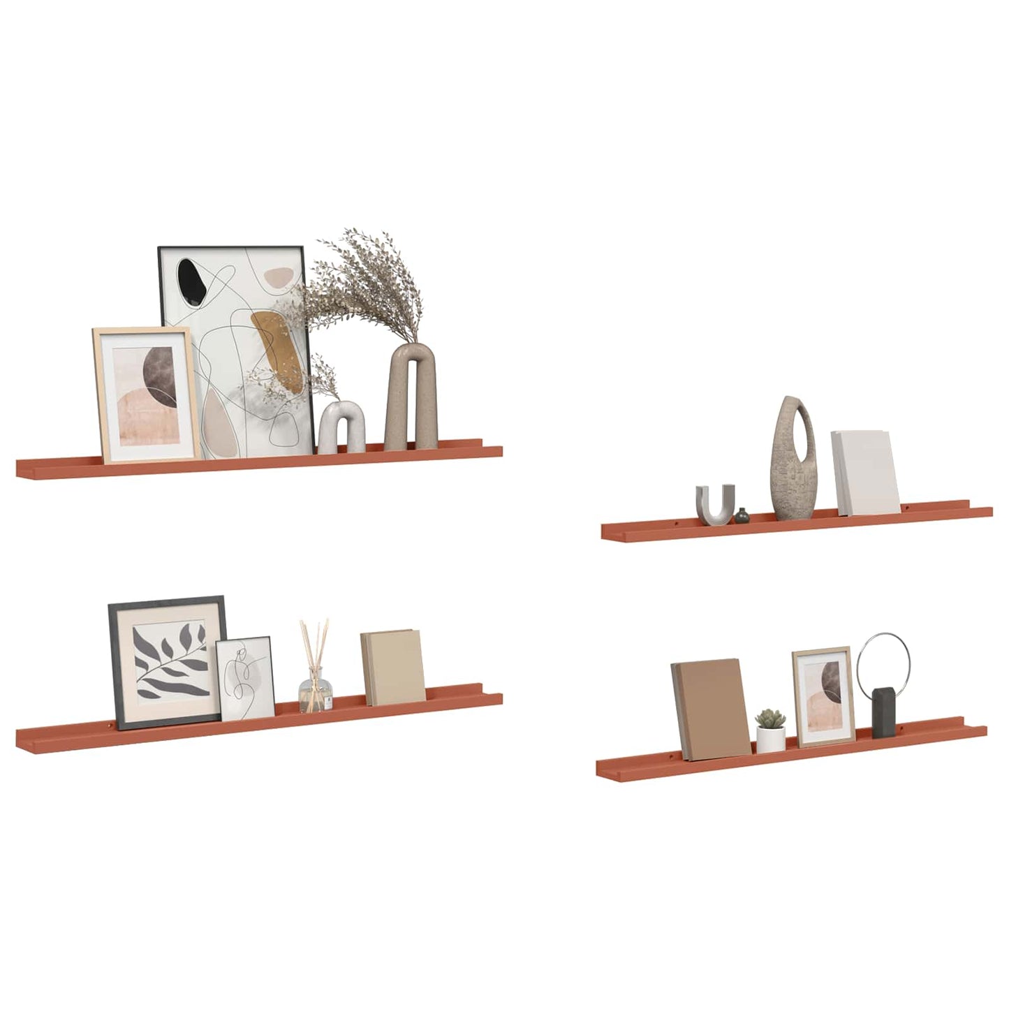 Vegghylle med hylle 4 pcs Rød 100 x 9 x 3 cm Konstruert tre