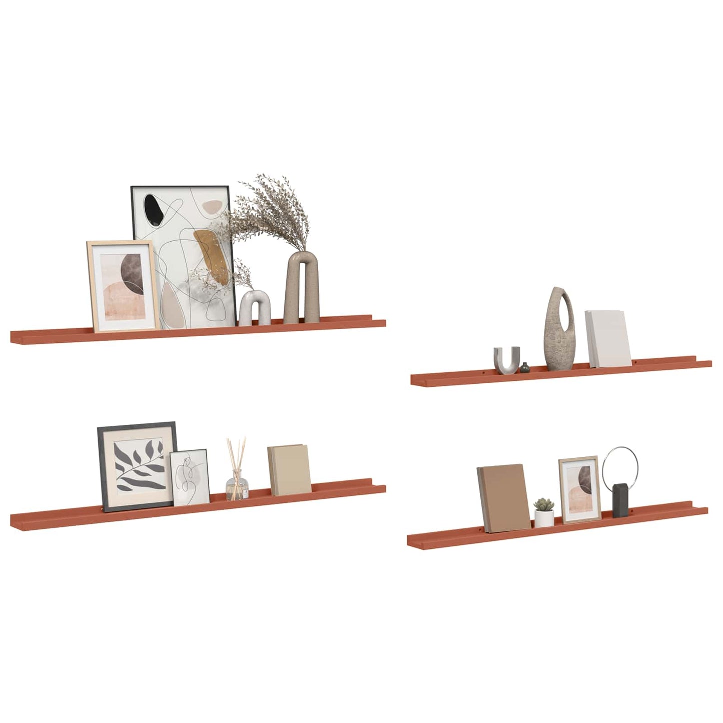 Vegghylle med hylle 4 pcs Rød 115 x 9 x 3 cm Konstruert tre