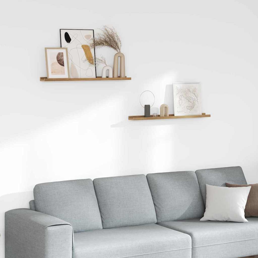 Vegghylle med hylle 2 pcs Brun 80 x 9 x 3 cm Konstruert tre