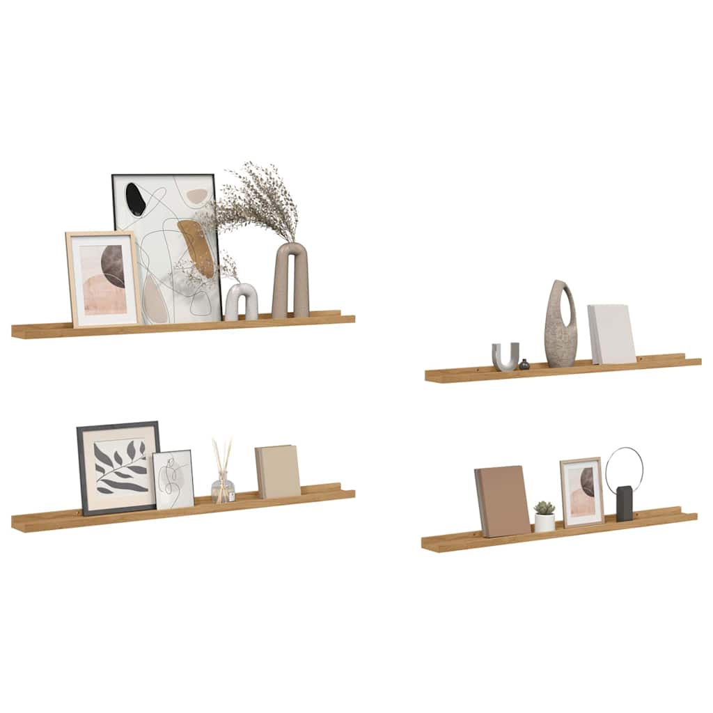 Vegghylle med hylle 4 pcs Brun 100 x 9 x 3 cm Konstruert tre