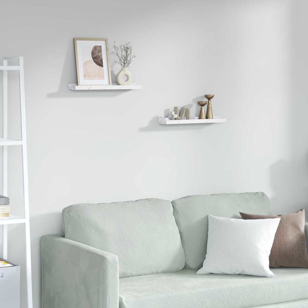 Vegghylle 2 pcs Hvit marmor 40 x 9 x 3 cm Konstruert tre