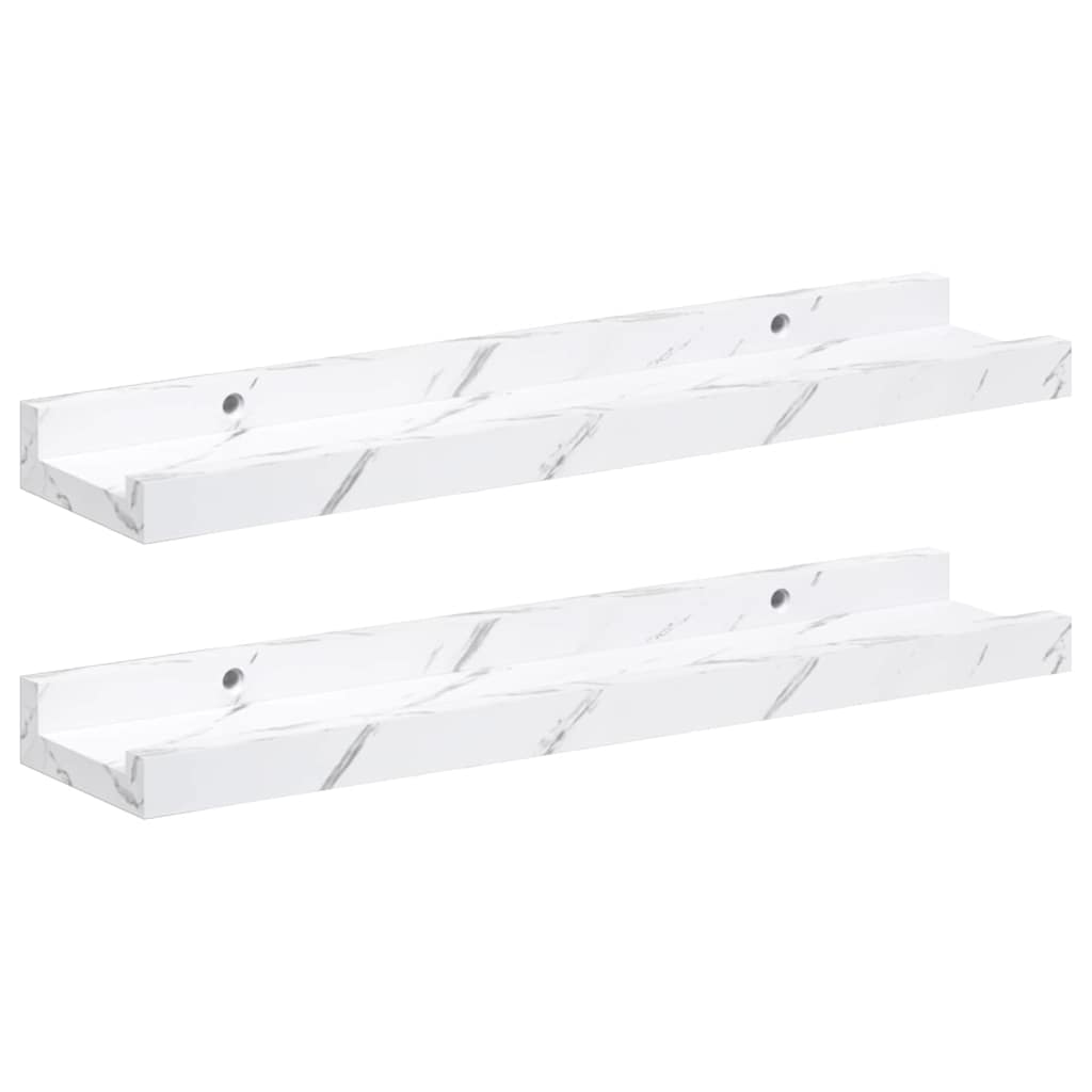 Vegghylle 2 pcs Hvit marmor 40 x 9 x 3 cm Konstruert tre