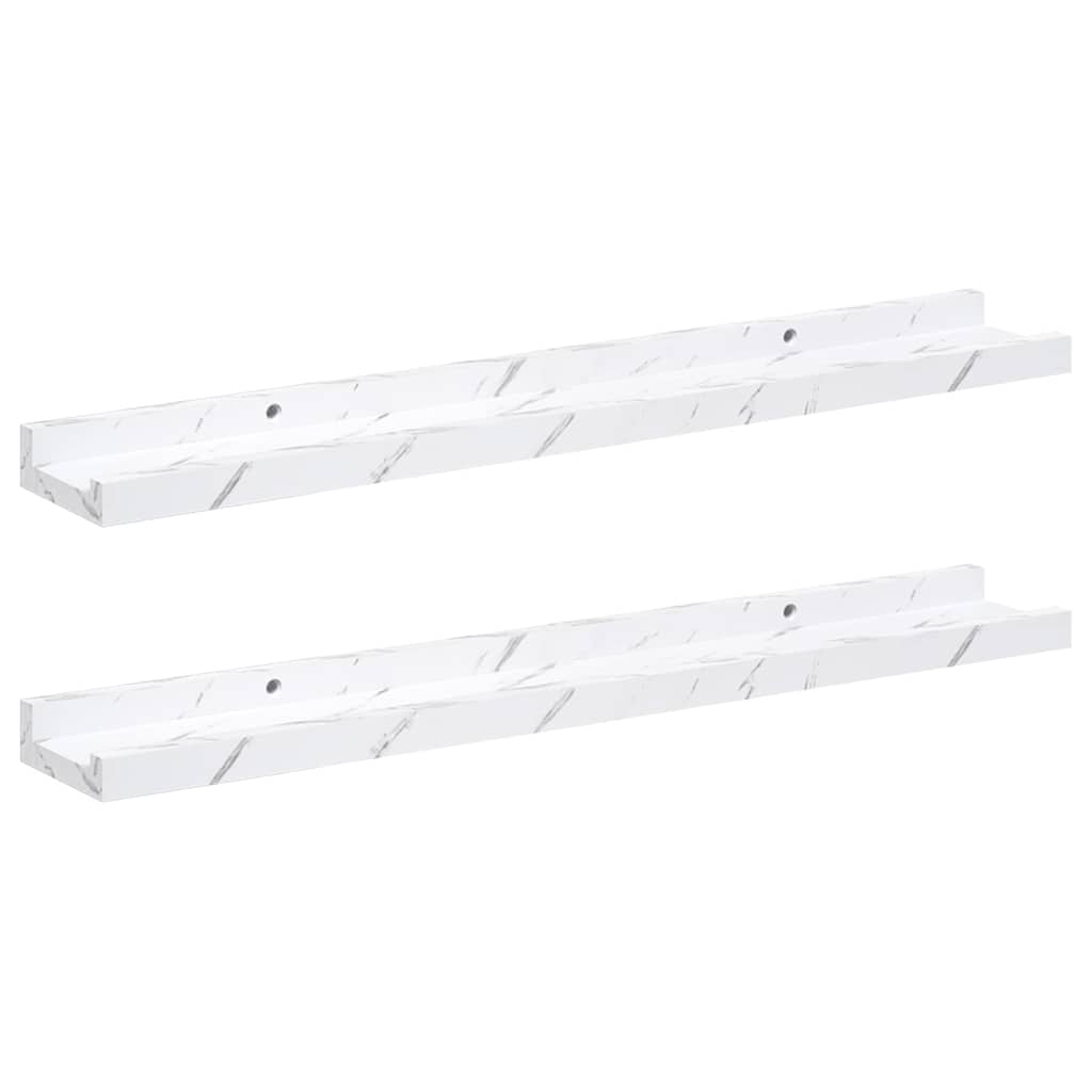 Vegghylle 2 pcs Hvit marmor 60 x 9 x 3 cm Konstruert tre
