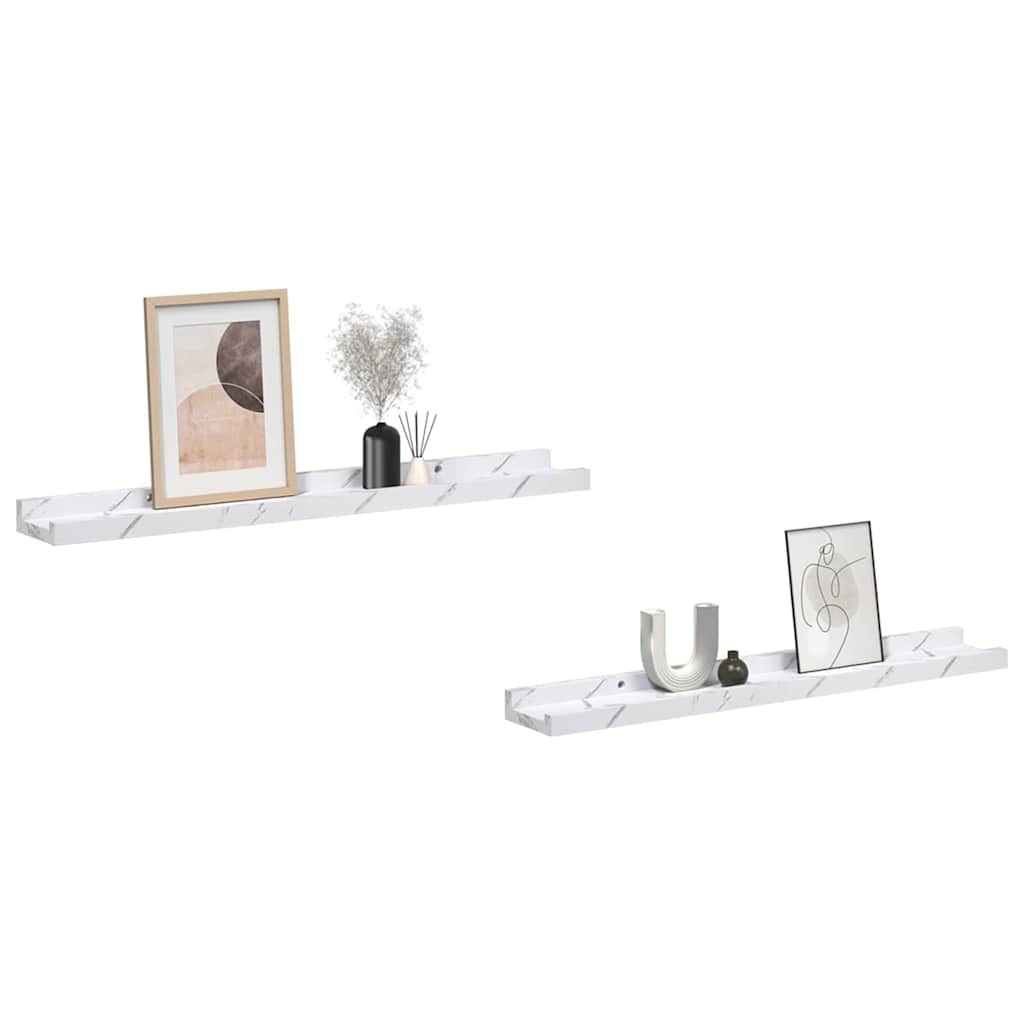 Vegghylle 2 pcs Hvit marmor 60 x 9 x 3 cm Konstruert tre