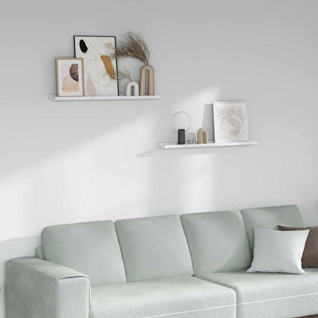 Vegghylle 2 pcs Hvit marmor 80 x 9 x 3 cm Konstruert tre