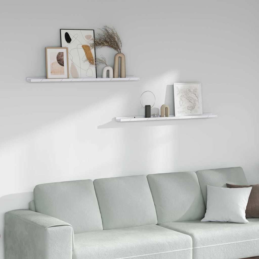 Vegghylle 2 pcs Hvit marmor 100 x 9 x 3 cm Konstruert tre