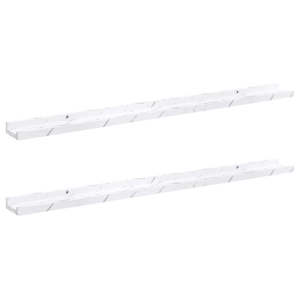 Vegghylle 2 pcs Hvit marmor 100 x 9 x 3 cm Konstruert tre