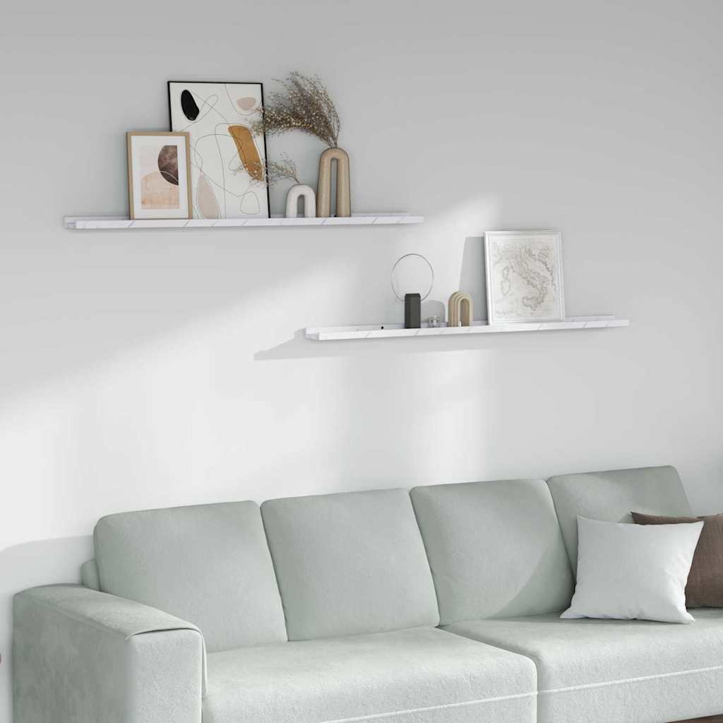 Vegghylle 2 pcs Hvit marmor 115 x 9 x 3 cm Konstruert tre