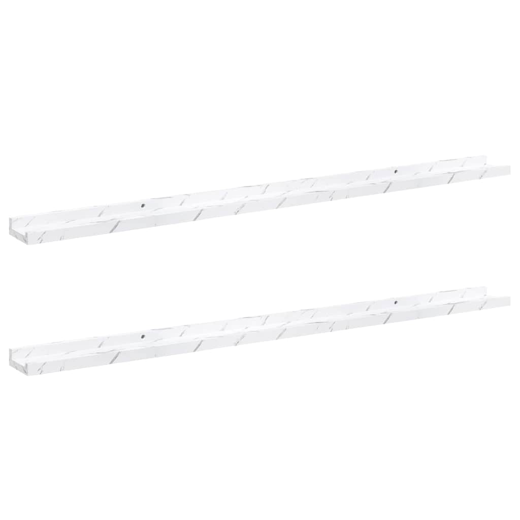 Vegghylle 2 pcs Hvit marmor 115 x 9 x 3 cm Konstruert tre