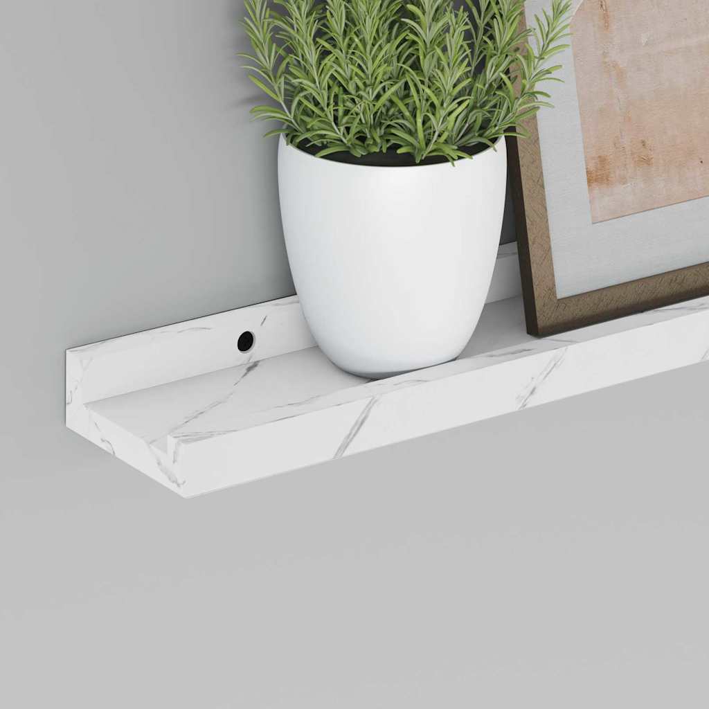 Vegghylle 4 pcs Hvit marmor 40 x 9 x 3 cm Konstruert tre