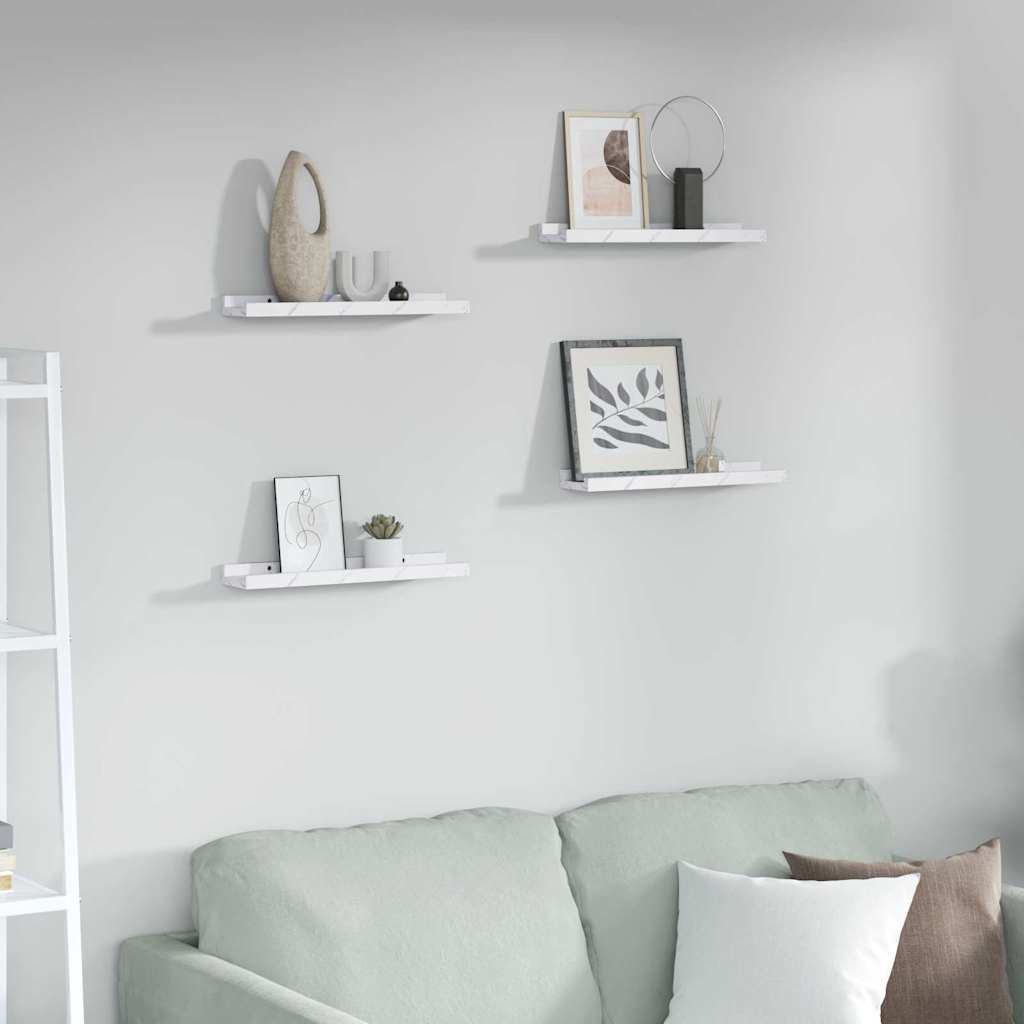 Vegghylle 4 pcs Hvit marmor 40 x 9 x 3 cm Konstruert tre