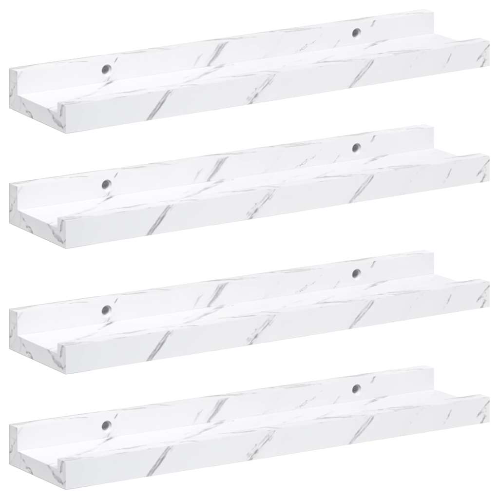 Vegghylle 4 pcs Hvit marmor 40 x 9 x 3 cm Konstruert tre