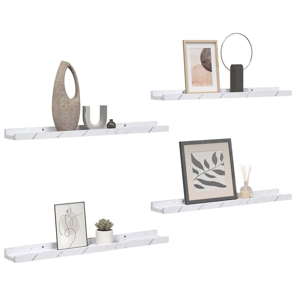 Vegghylle 4 pcs Hvit marmor 40 x 9 x 3 cm Konstruert tre