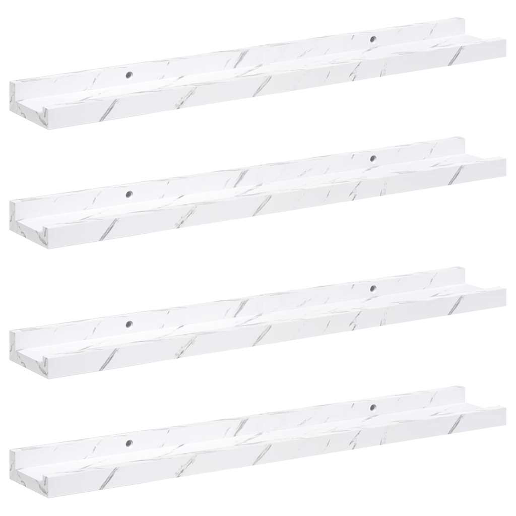 Vegghylle 4 pcs Hvit marmor 60 x 9 x 3 cm Konstruert tre