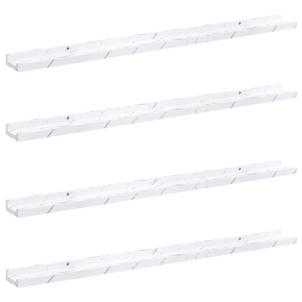 Vegghylle 4 pcs Hvit marmor 100 x 9 x 3 cm Konstruert tre