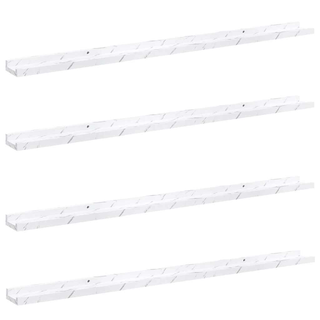Vegghylle 4 pcs Hvit marmor 115 x 9 x 3 cm Konstruert tre