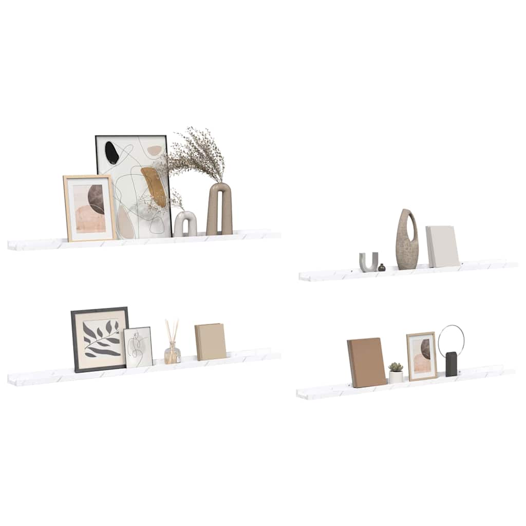 Vegghylle 4 pcs Hvit marmor 115 x 9 x 3 cm Konstruert tre