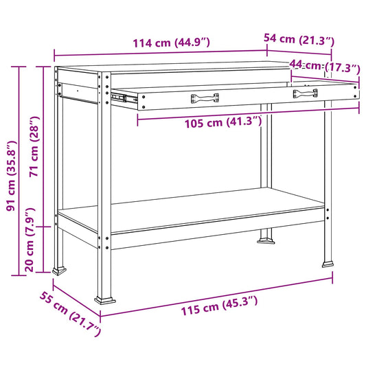 Arbeidsbenk Svart 114 x 54 x 91 cm Ingeniørtre og metall