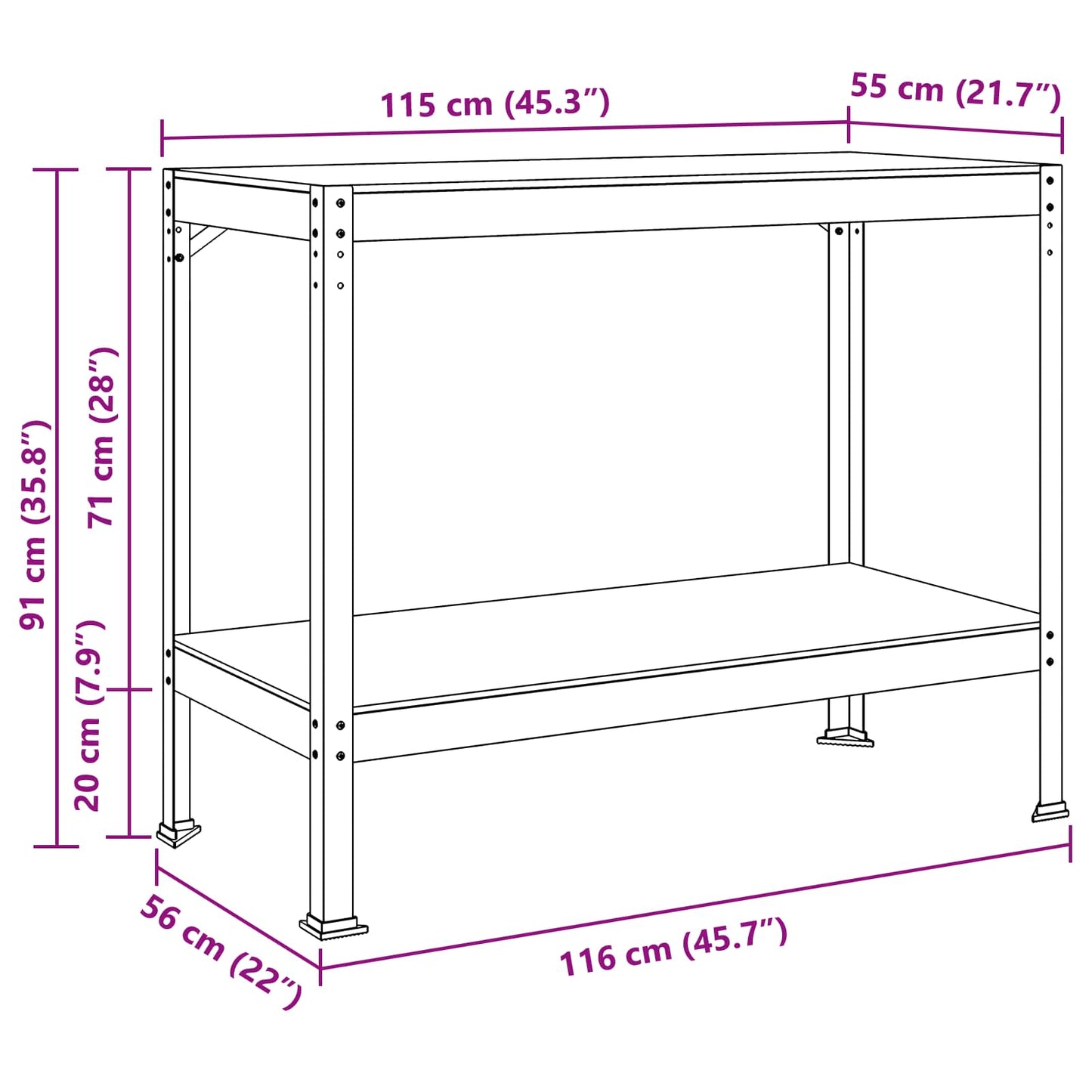 Arbeidsbenk Svart 115 x 55 x 91 cm Ingeniørtre og metall