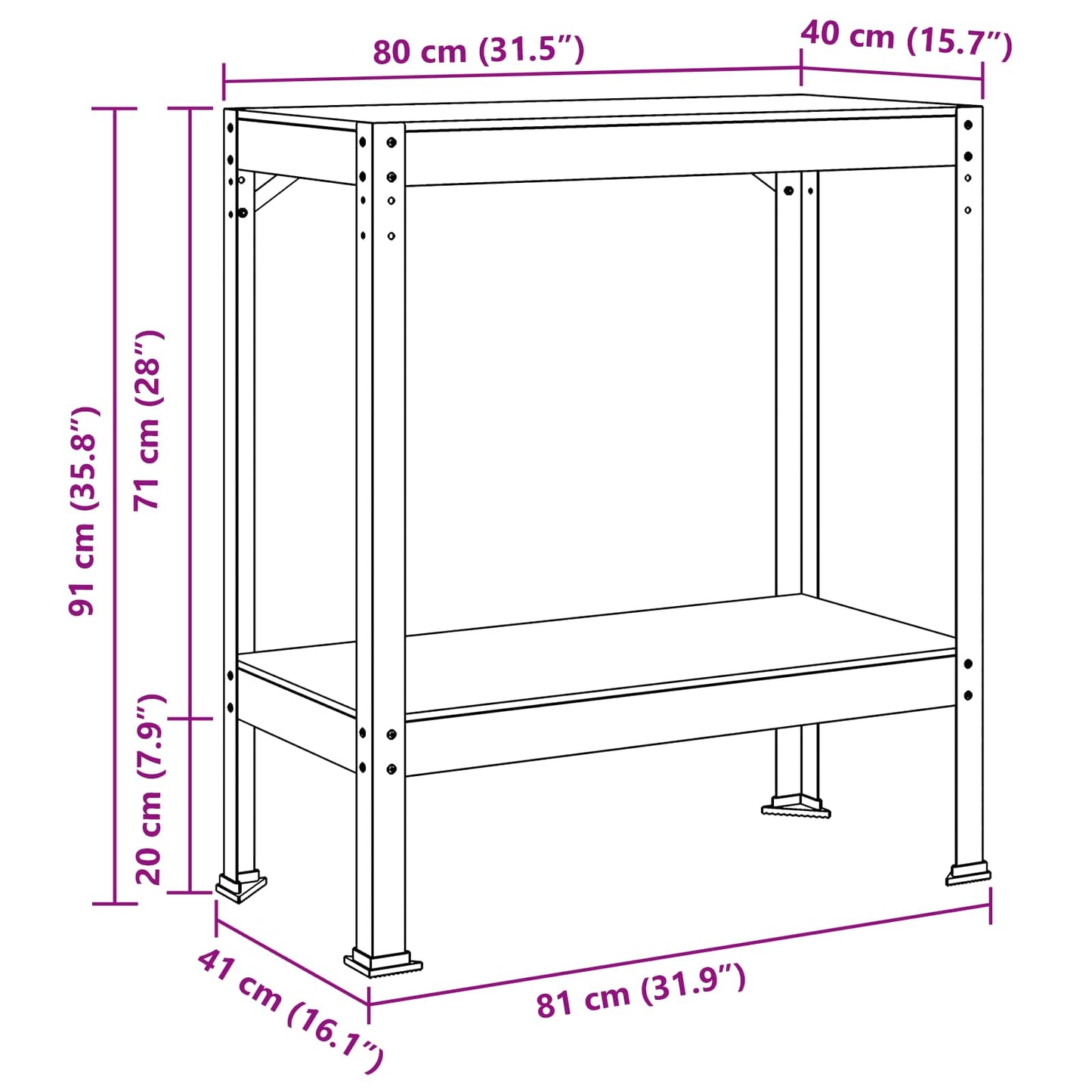Arbeidsbenk Svart 81 x 41 x 91 cm Ingeniørtre og metall