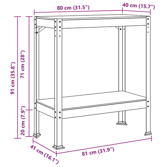 Arbeidsbenk Svart 81 x 41 x 91 cm Ingeniørtre og metall