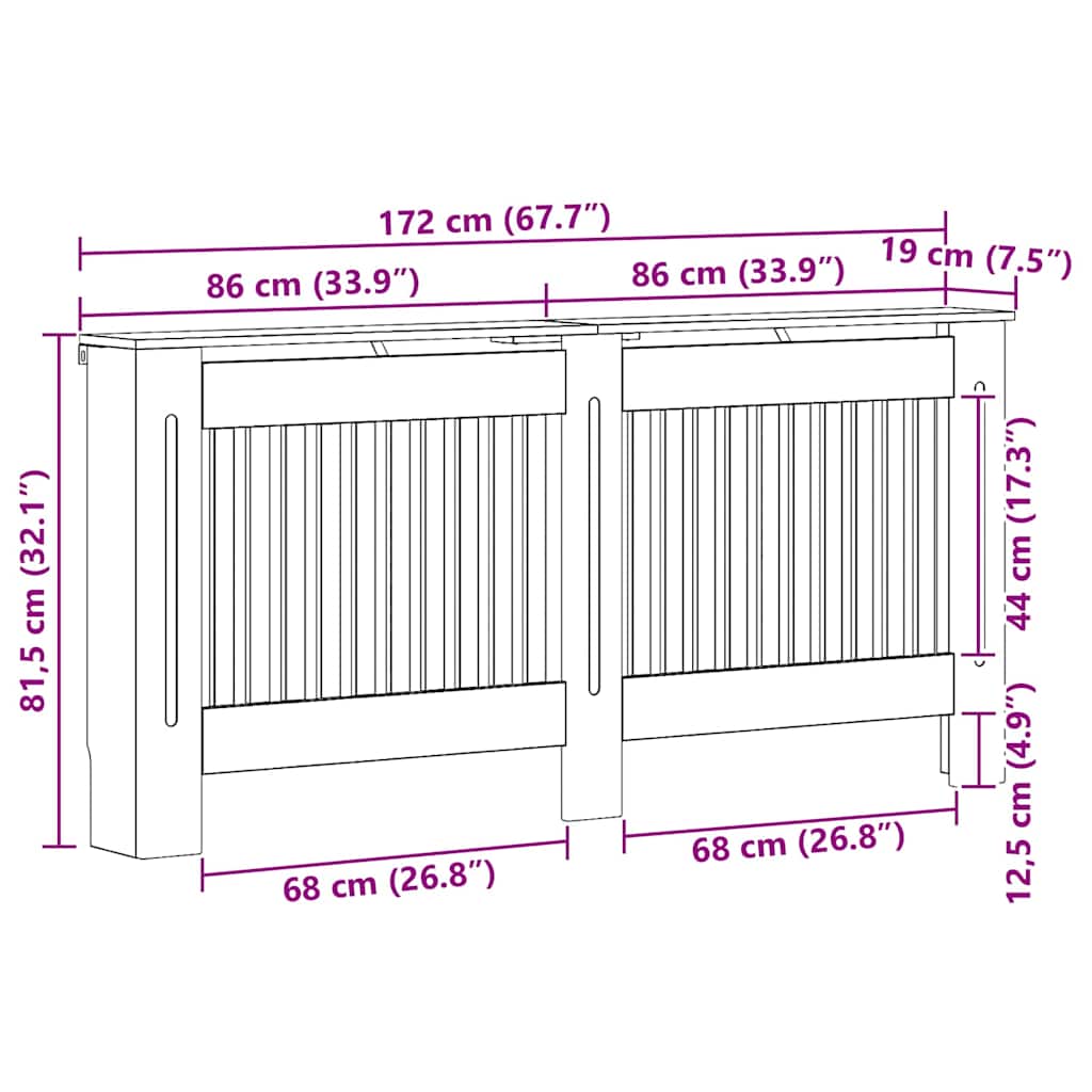 Radiator Deksel Høyglanset hvit 172 x 19 x 81,5 cm