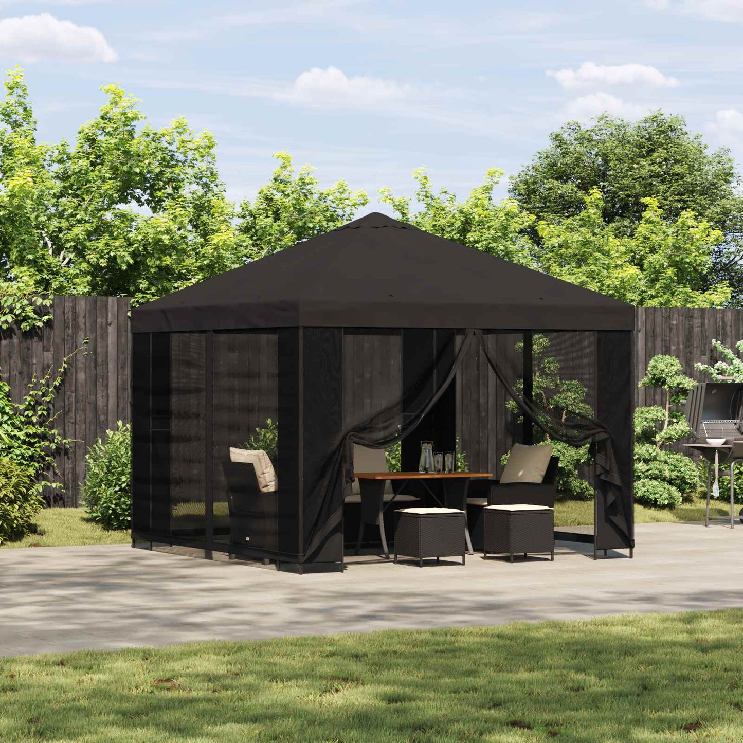 Paviljong 3 x 3 m Antrasitt Polyester og stål 190 gsm