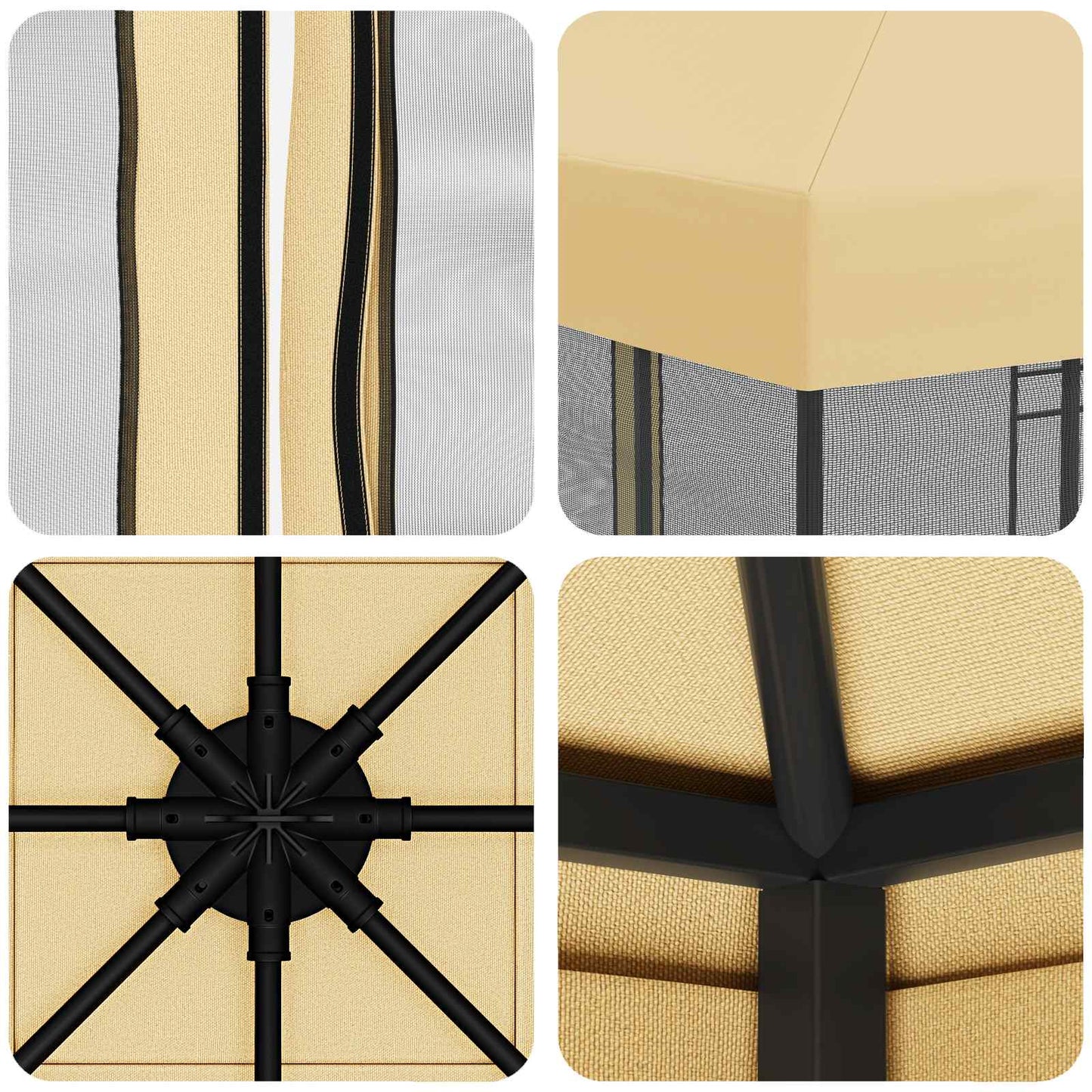 Hagepaviljong med sidevegger 3 x 3 m Krem Polyester og stål