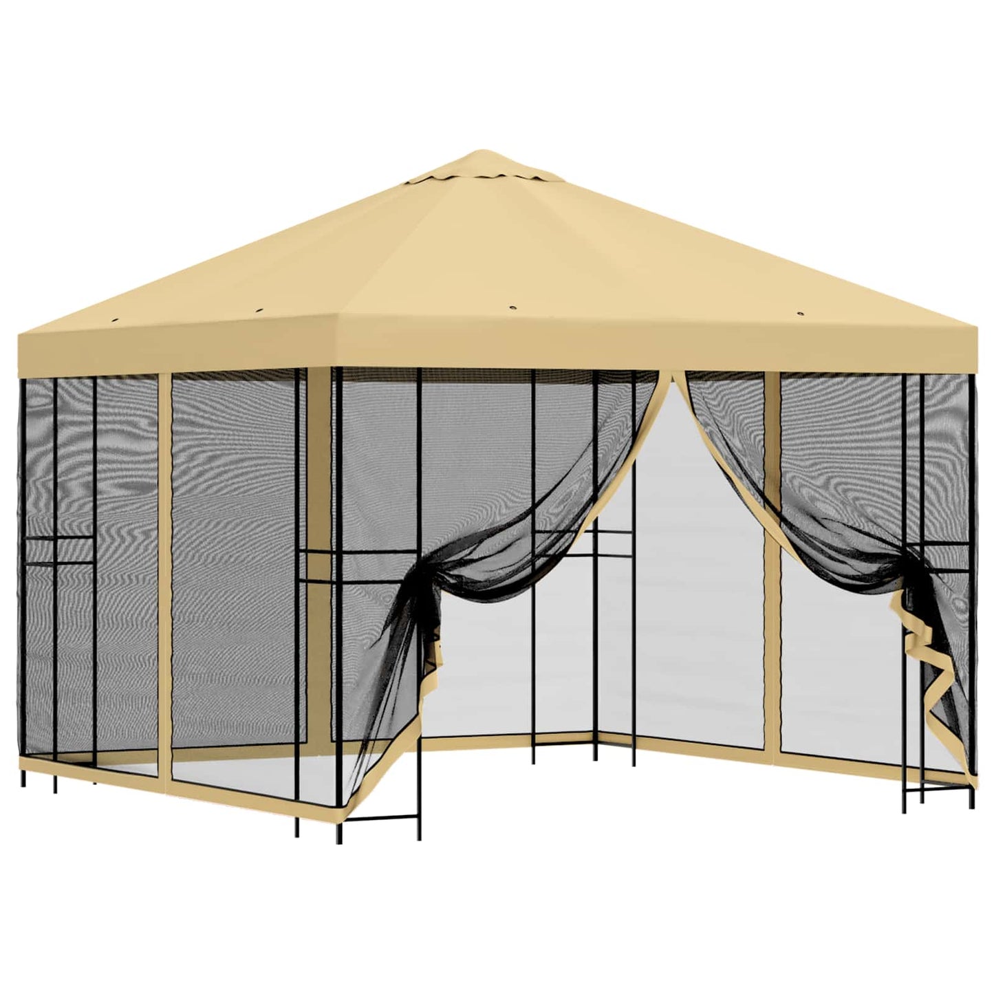 Hagepaviljong med sidevegger 3 x 3 m Krem Polyester og stål