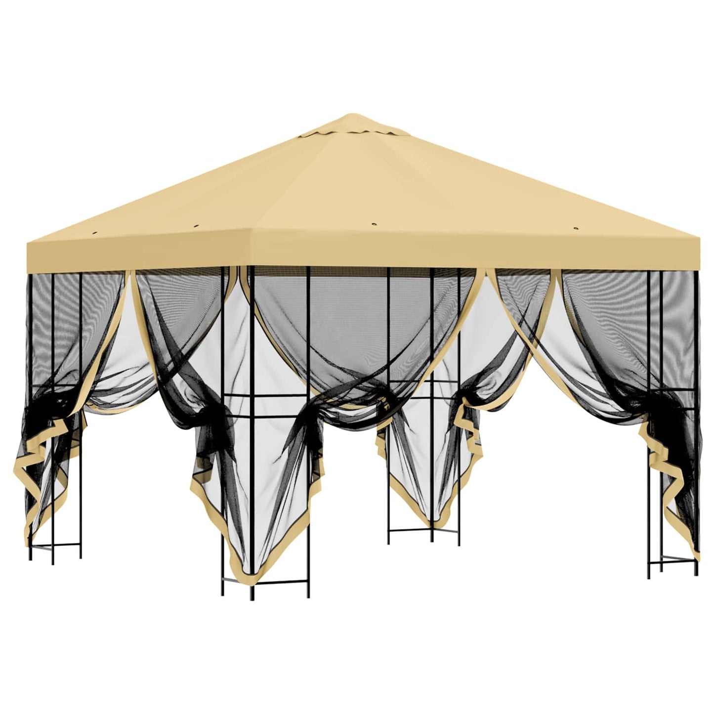 Hagepaviljong med sidevegger 3 x 3 m Krem Polyester og stål