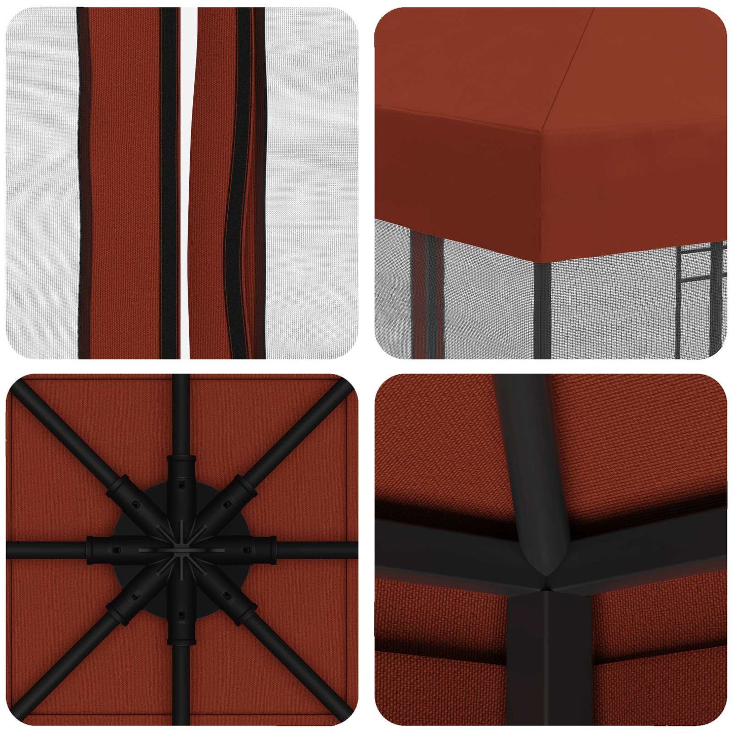 Hagepaviljong med sidevegger 3 x 3 m Terrakotta